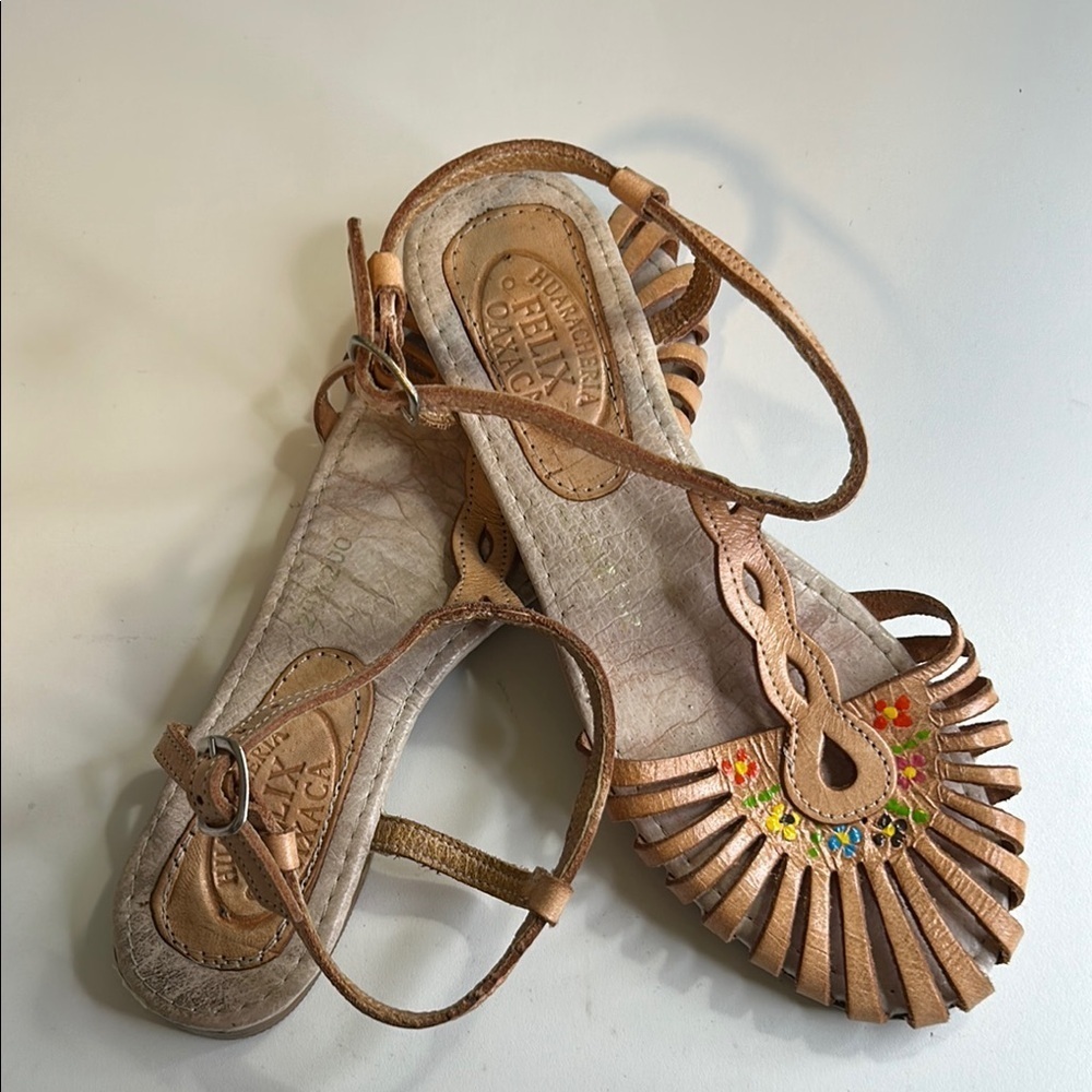 HUARACHERIA FELEX DAXACA LEATHER SING BACK MEXICAN  FLORAL SANDAL SZ 24 61/2 7